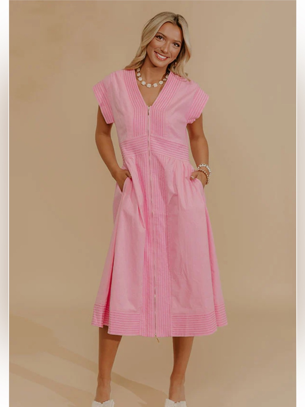 THML Pink Midi Zip-Front Dress